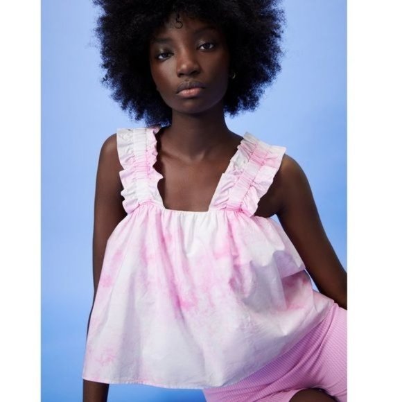 Zara Tops - Zara Womens M Pink Cotton Candy Tie Dye Ruffle Pop